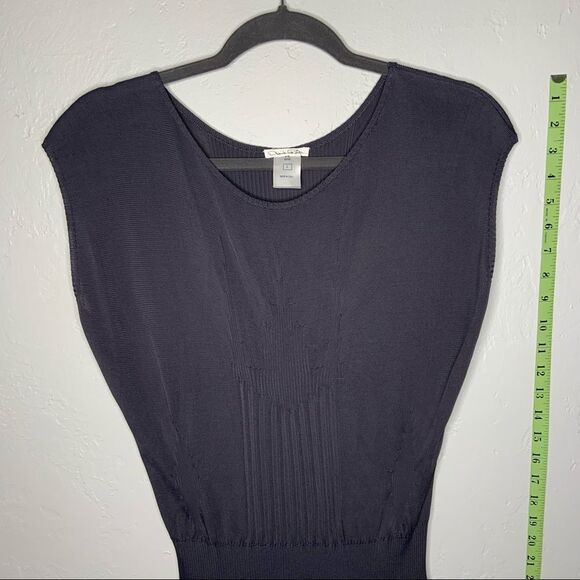 Sz Large Oscar De La Renta Navy Drop Waist Dress - Picture 2 of 11